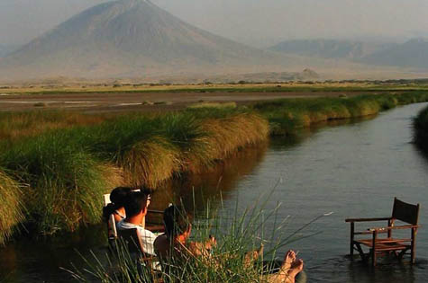 Relaxing in stream Natron camp