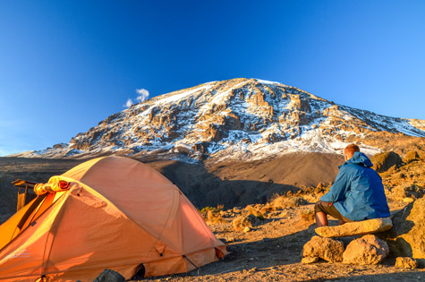 Kilimanjaro climber and tent