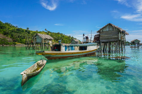 sea gypsy water village with the unique boat in Bodgaya Island