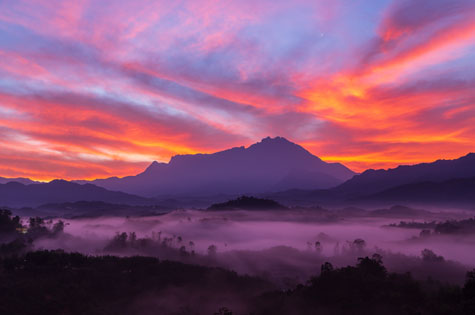 Guakon, Sabah Borneo Sunrise Mt Kinabalu in background