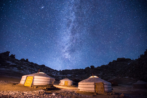 Mongolia yurts night sky